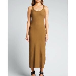 Vitamin A Mustard Yellow Green West Organic Rib Leg Slit Tank Maxi Dress Saffron